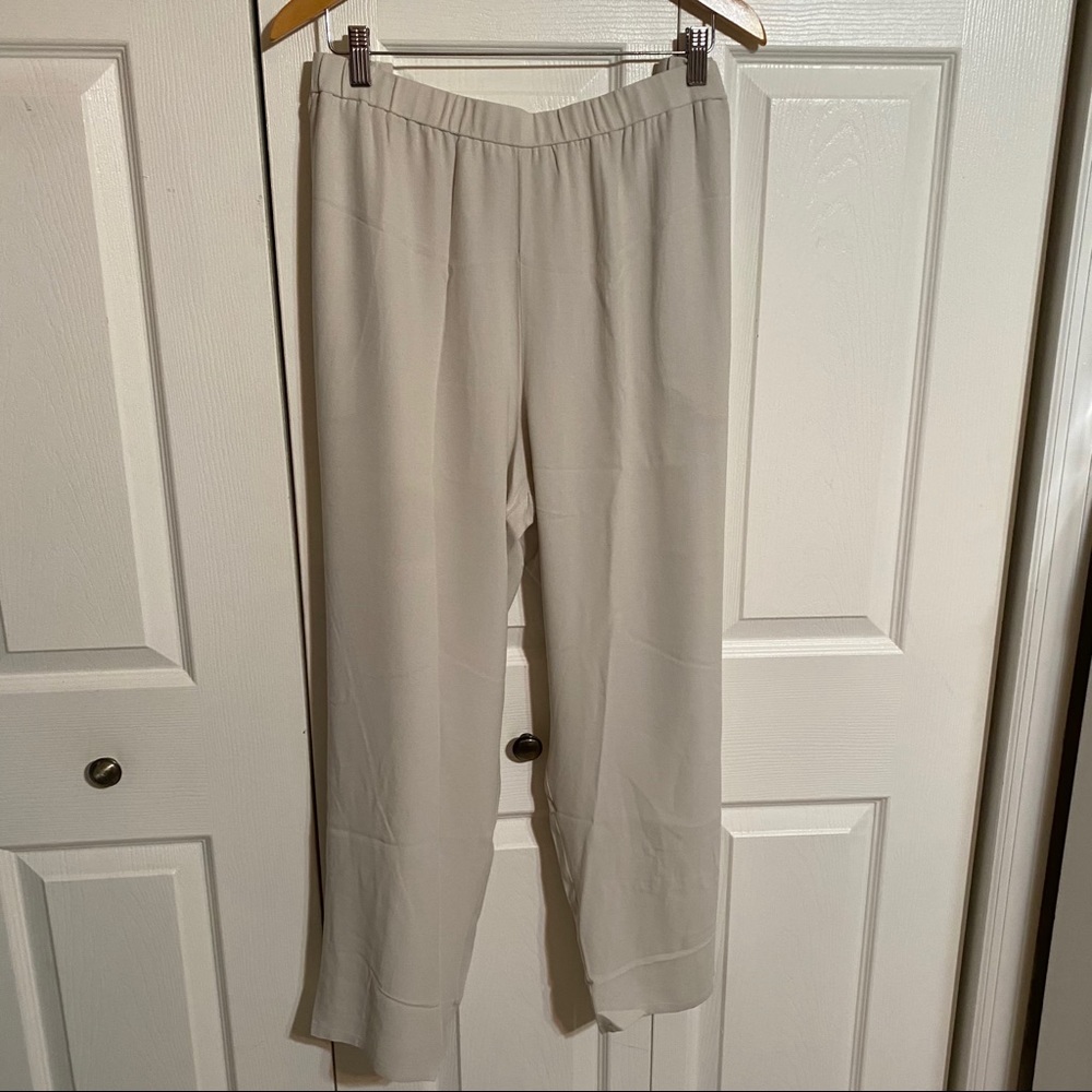 Eileen Fisher Georgette cream silk ankle pant